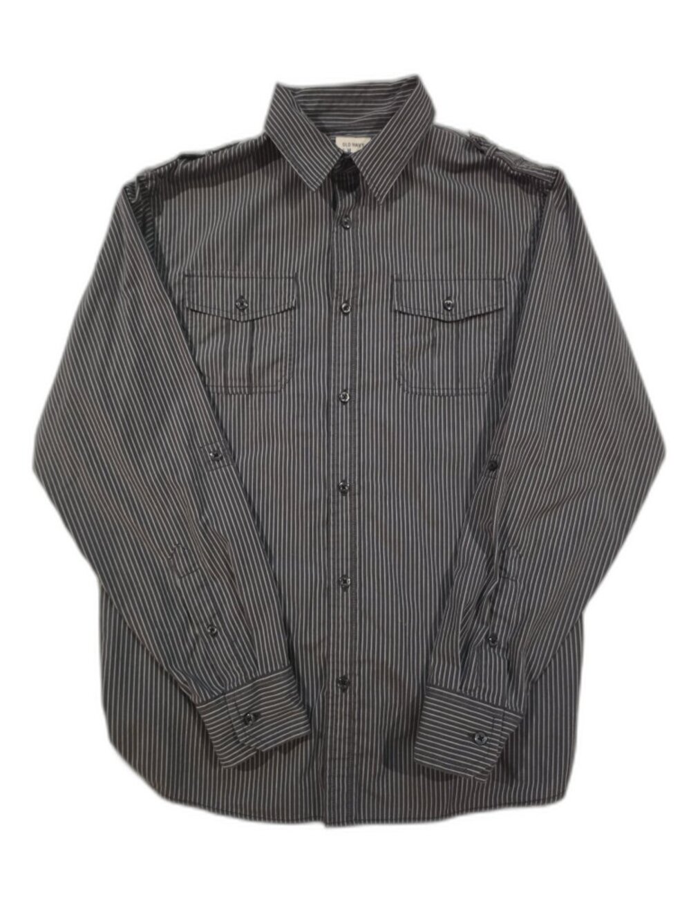 3/$20 Old Navy Button Up Shirt Mens M Classic Fit Striped Epaulet Y2K